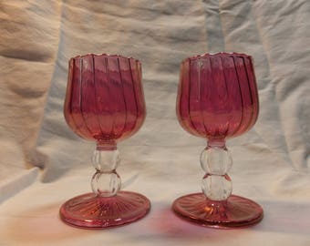 Beautiful Cranberry Glass Cordials, Small Pedestal Cranberry Glass