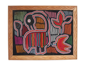 Kuna Indian Mola Textile Wall Art, Framed, from the San Blas Islands of Panama - 19" x 15", Circa 1987