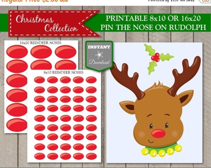 SALE INSTANT DOWNLOAD Printable Christmas Party Pin the Nose on Rudolph Game / Class Kid's Party / Christmas Collection