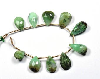 7 Inch Strand-9x12-10x19mm-Natural Chrysoprase Faceted Pear Shape Briolette Beads Strand 10 Beads(2928-29)