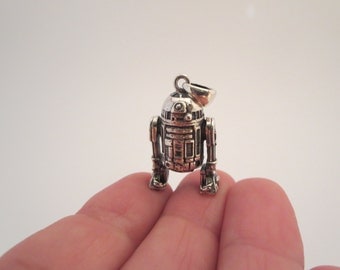 STAR WARS, Pendant Necklace, Heavy, Jewelry, Sterling silver large pendant, 14.4 g, R2D2, Charm bracelet, Miniature figurine, Father's day