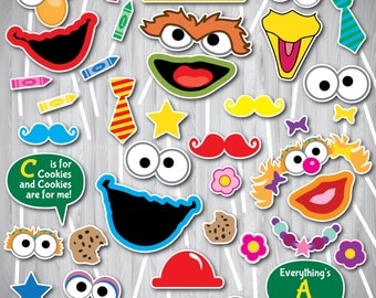 Sesame Street Photo Booth Props, Sesame Street Party Photo Props Printable, Sesame Street Photo Booth, Elmo, Oscar, Big Bird, Zoey, Cookie