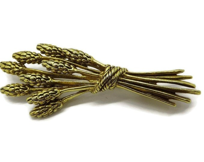 Vintage Sheaf of Wheat Gold Tone Brooch Pin