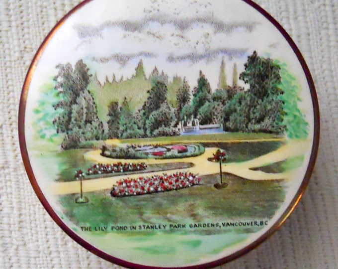 Vintage Gray's Pottery Canadian Trinket Box, Hand Painted British Pottery, Vancouver, BC Scenic Box