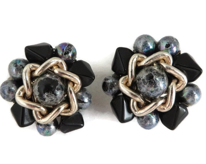 Vintage Japan Blue Cluster Bead Clip-on Earrings