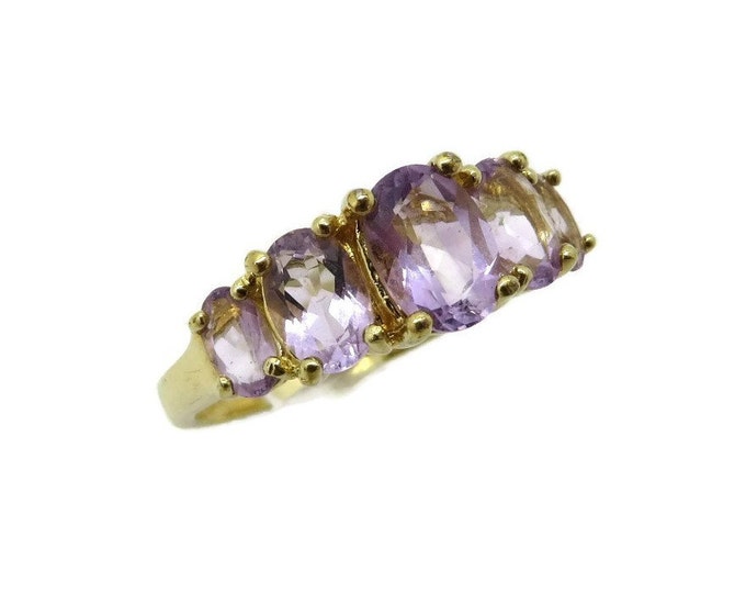 ON SALE! Amethyst Gold Plated Sterling Silver Ring, Vintage Multistone Ring, Size 7