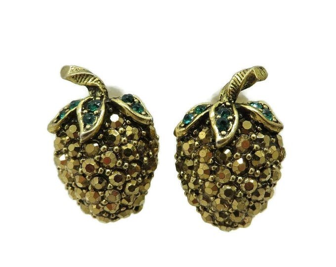 Vintage Weiss Earrings Signed Weiss Clip-on Earrings Strawberry Rhinestone Earrings