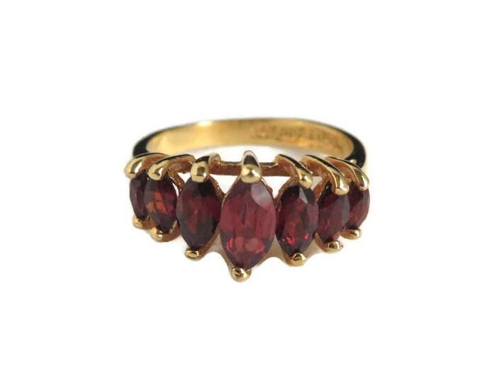 14K HGE Faux Garnet Multi-Stone Gold Plated Ring, Size 7