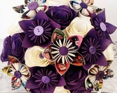Paper Wedding Bouquet Origami rose bridal royal amethyst purple plum Marvel DC comic superhero theme buttonhole groom alternative button