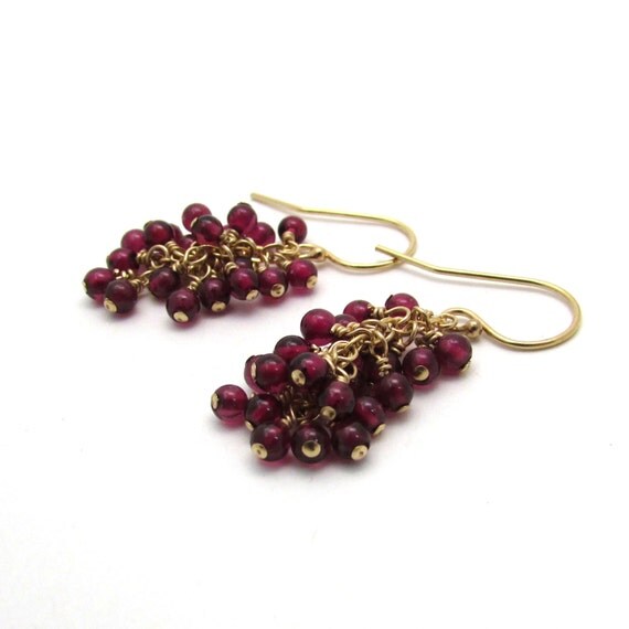 Garnet cluster earrings January birthstone burgundy garnet