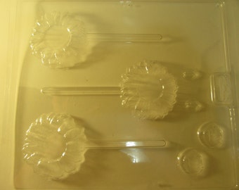 Smiling Daisy or Sunflower Chocolate Candy Lollipop Mold with Ladybugs