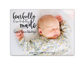 Custom Birth Announcement // Photo Baby Announcement // Religious Birth Announcement // Printable Scripture Baby Announcement Cards // Gevie