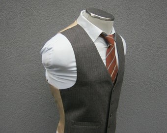 1980s Gray Pinstripe Vest, Wool Waistcoat 40 Medium Med M, Wedding, Vintage Suit Vest, Mens Vest, Gray Vest Men, Vest Outfit, Gift for Him