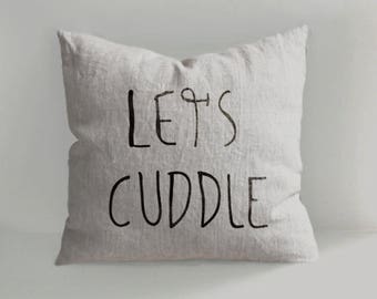 SALE!! Let's cuddle pillow - 100% Hand Drawn Linen Pillow Cover -Decorative Pillow - Natural Linen - Scandinavian Style - Hand drawn