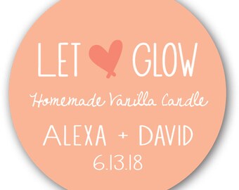 20 Glossy 2" Round Sticker Label Tags - Wedding Candle Sticker Labels - Let Love Glow