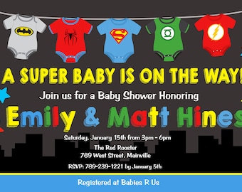 SUPERHERO Baby Shower Invitation - Printable or Printed with FREE SHIPPING