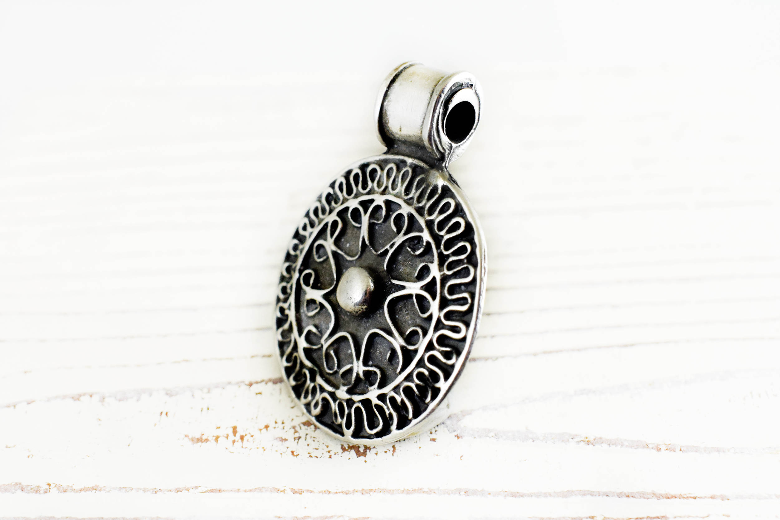Ethnic Metal Pendant Silver Tone Tribal Pendant 38x30mm for