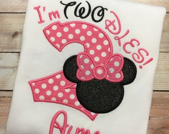 2nd Birthday, I'm Twodles, Minnie Mouse Embroidered T-Shirt, Girls Disney Birthday Outfit, Minnie Mouse Shirt or Onesie