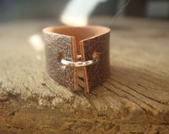 Faux Leather Ring - Boho Ring - Vegan Ring - Brown Leather Ring - Faux Leather Band - Tan Leather Ring - Minimalist Jewelry