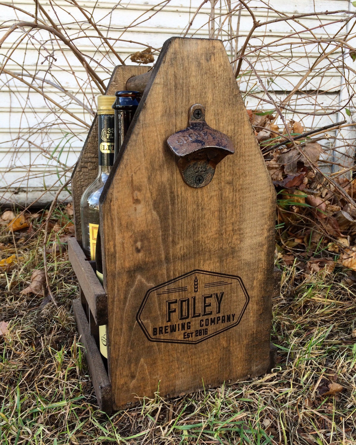 Custom Rustic Wood Wine Carrier for 4 Bottles