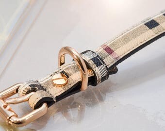 Berry Leather Dog Collar and Leash Set vurberry Plaid Designer For All Dogs Bur Checker Beige White Black Red Pattern
