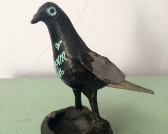Folk art black blue pigeon or crow bird souvenir