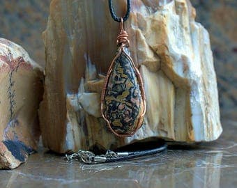 Trendy Jewelry semi precious stone copper wire wrapped Jasper necklace
