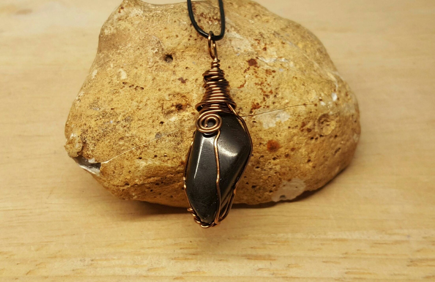 Rare Apache tears pendant. Wire wrapped Mens necklace.