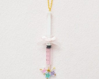 Glitter Syringe Necklace (pink, lavender, red)