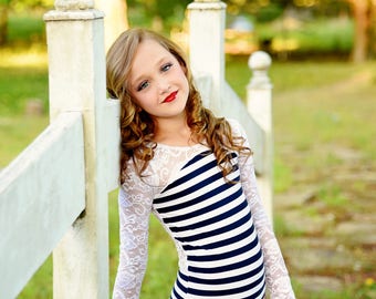 Leotard. Navy stripes and lace. Dancewear. Dance