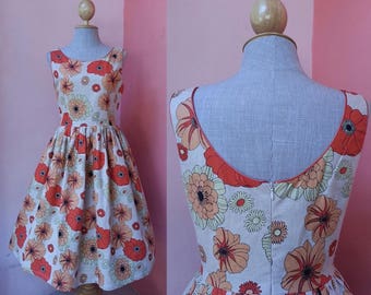 Retro Dress Day Dress 1950s Dress Summer Dress Womens Floral Dress Sundress Pin Up Dress Rockabilly Dress Tea Dress Cotton Linen Dress