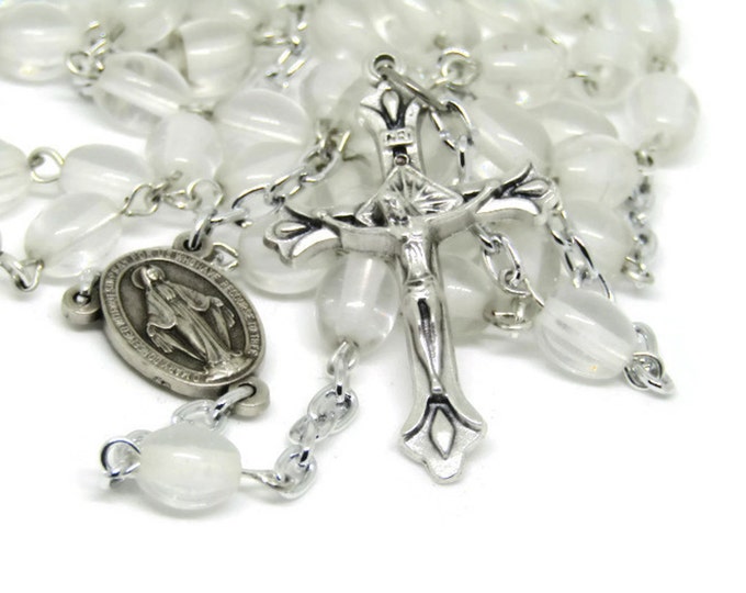Oval Glass Rosary, Confirmation Rosary, Baptism Gift, First Communion Gift, Confirmation Gift, Rosary for Baby, Unisex Spiritual Jewelry