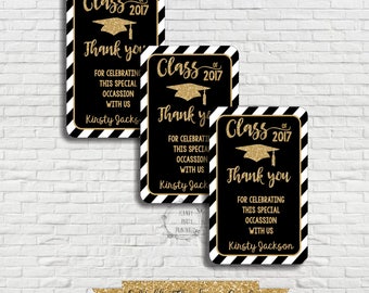 Graduation Thank you Cards, Thank you Tags, Black and Gold Graduation Thank you Tags, Editable, Instant download