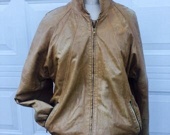 Leather Bomber, Brown leather jacket, vintage leather jacket, mens leather jacket, mens leather, tan leather, Mens size 50, Gruno et Chardin