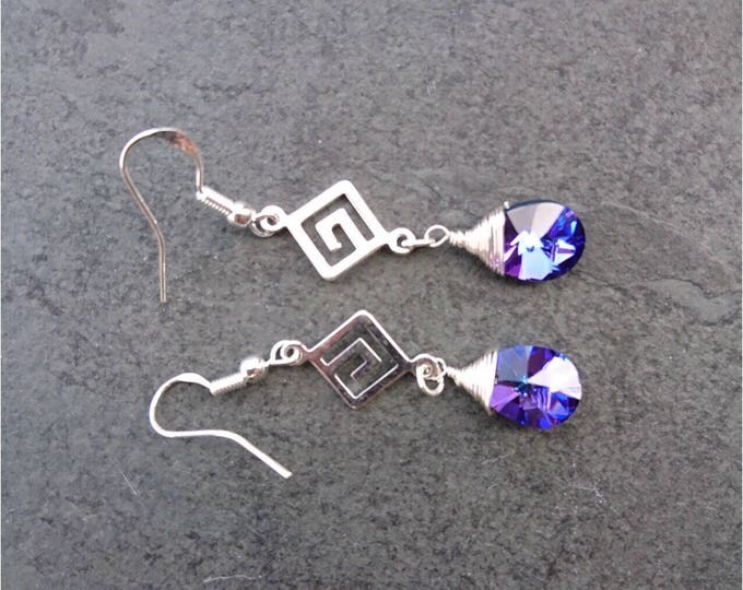cobalt purple crystals earrings, purple blue Swarovski earrings, blue cobalt earrings, violet purple, shiny purple earrings