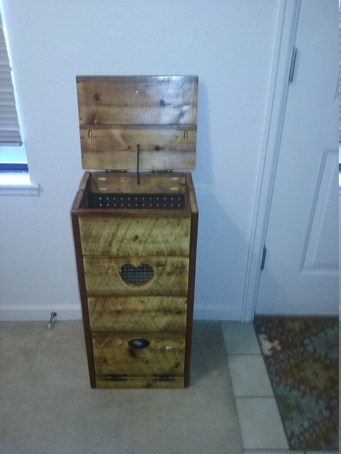 Vintage Rustic Wooden Potato Bin with tip out onion drawer.