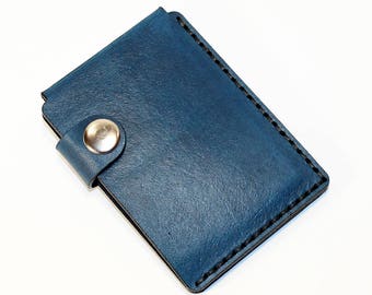 Blue leather wallet, credit card wallet, mini wallet, handmade wallet, leather wallet, business card holder