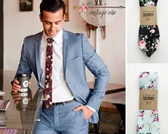 Floral Skinny Tie,Floral Tie, Retro Tie, Casual, Men's, Groomsmen , Vintage , Handmade , Wedding , Gift ,Skinny, Classic, Necktie, Prom,