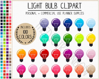SALE 100 LIGHT BULB clipart rainbow planner stickers light bulb print lighbulb clipart science clipart school graphics christmas lights Eclp