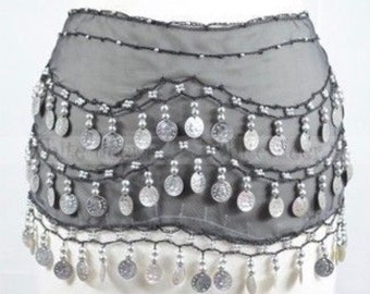 Gray Belly Dance Skirt - One Size Fits Most/Party costume /Ladies sexy skirt/halloween costume/Gray skirt/silver coins /belly dance skirt/