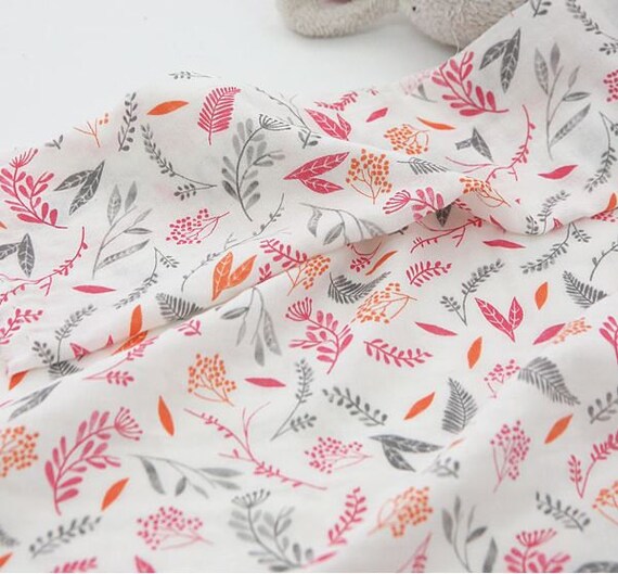 Leaves Pattern Double Cotton Gauze Fabric by Yard 3 Colors Selection from on