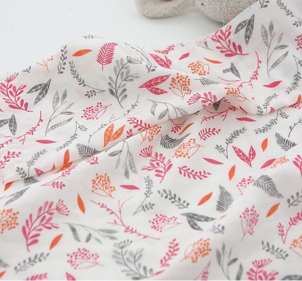 Leaves Pattern Double Cotton Gauze Fabric by Yard 3 Colors Selection