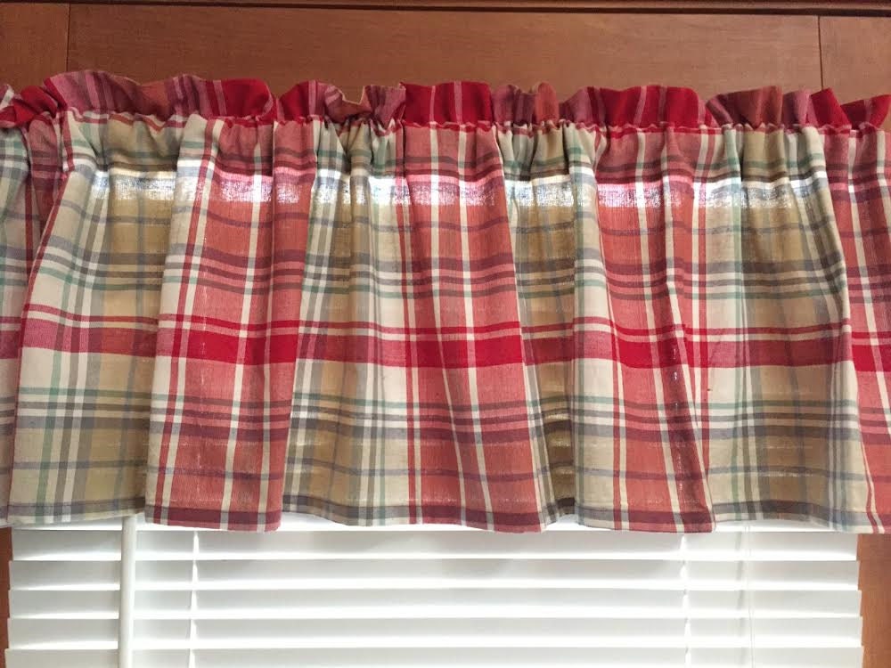 Red Plaid Kitchen Valance 60 Inches Wide
