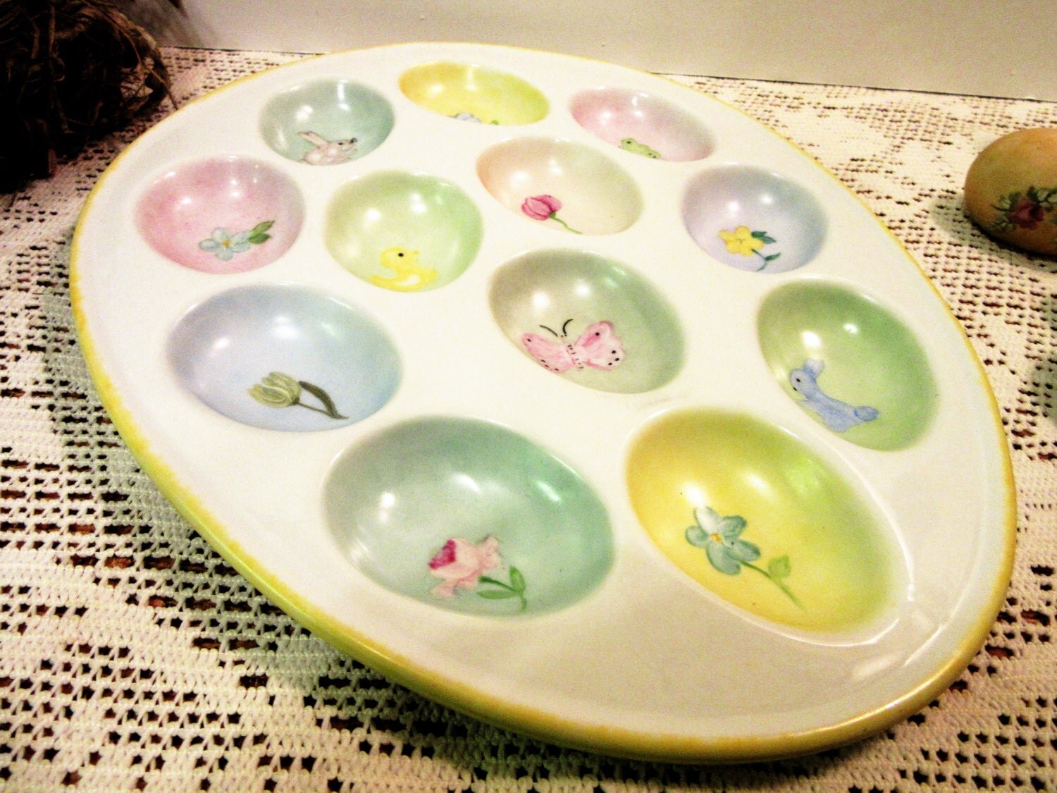 Easter Egg Tray Deviled Porcelain Ceramic Hand Painted