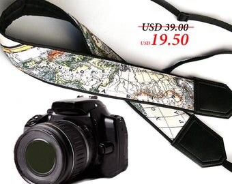 World Map Camera Strap. Europe. Asia. America. DSLR / SLR Camera Strap. Camera accessories. Photographer gift by InTePro