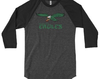 Mens Retro Old School Philadelphia Eagles Inspired 3/4 Sleeve Raglan Shirt