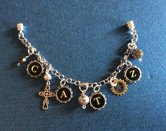 Antique Typewriter Key and Charm Bracelet