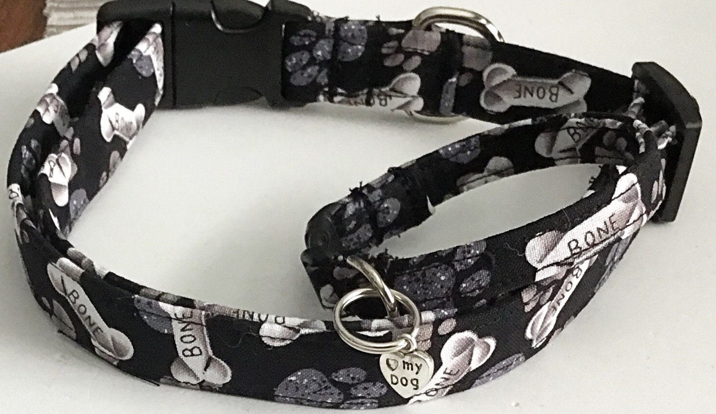 Black & White Dog Bone Collar with Matching Friendship Charm