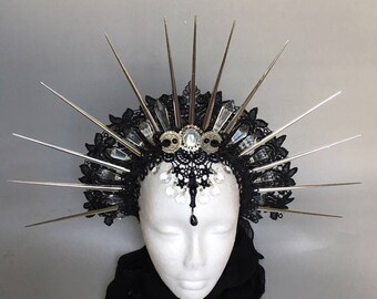 Halo of Moon Goddess II - Gothic headpiece - headpiece with spikes - pagan headpiece - tribal headpiece - witches headpiece