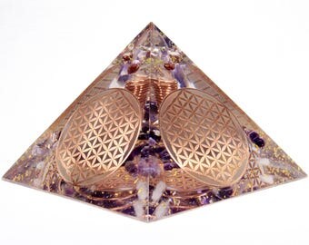 FLOWER of LIFE EXPANSION - Large Orgone Pyramid Reiki Therapy Orgonite Pyramid Feng Shui Decor Chakra Art Crystal Pyramid Orgone Generator